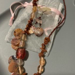 Handmade necklace and earrings brown w/pinkish hue